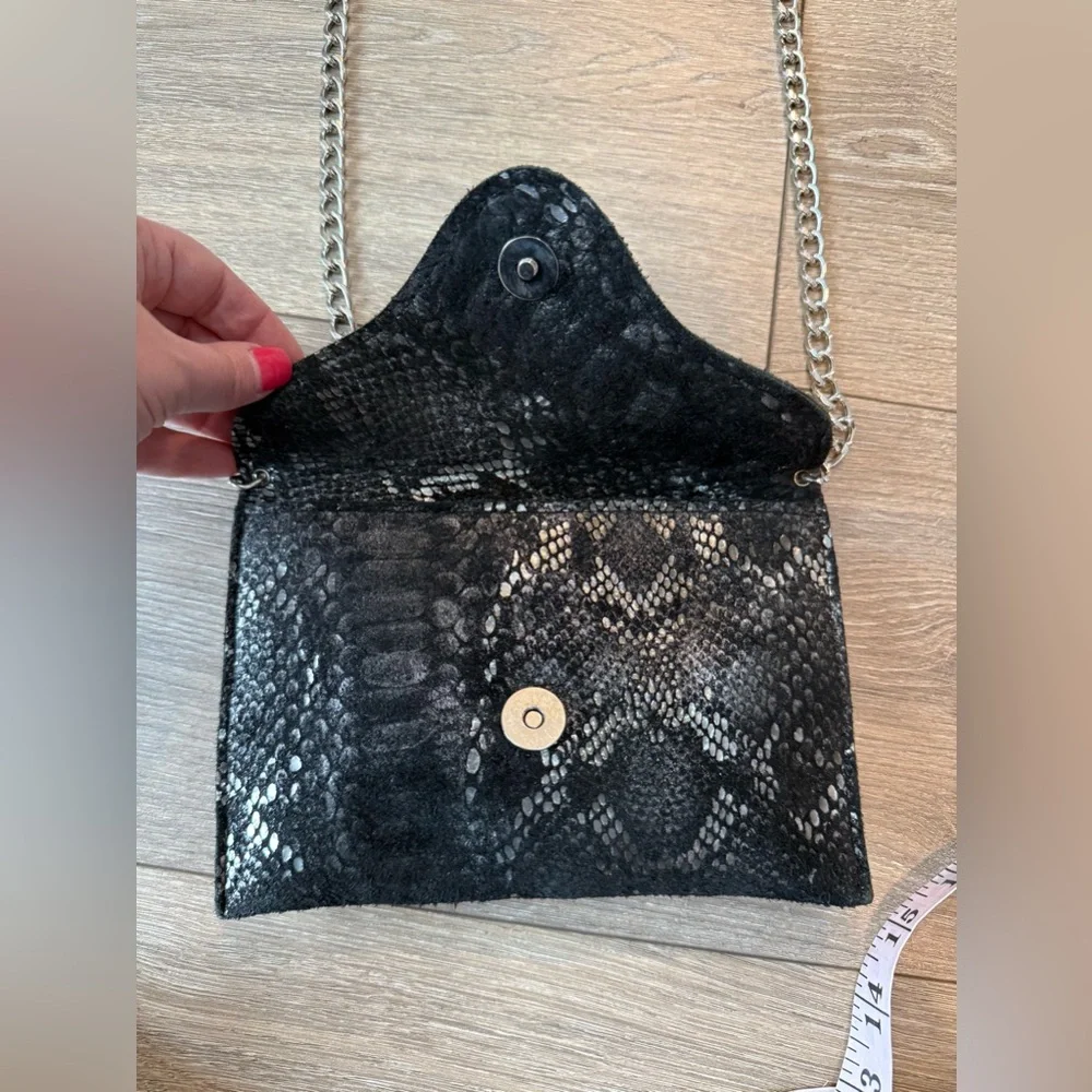 JJ Winters Envelope Crossbody Black Snakeskin Chain Bag
